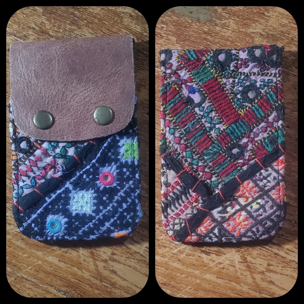 🪬🍄 Free People Boho Embroidered Repurposed vtg banjara hippie Wallet card case